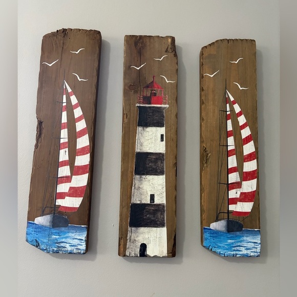 None Other - Nautical Lighthouse and Sailboat Wall Decor